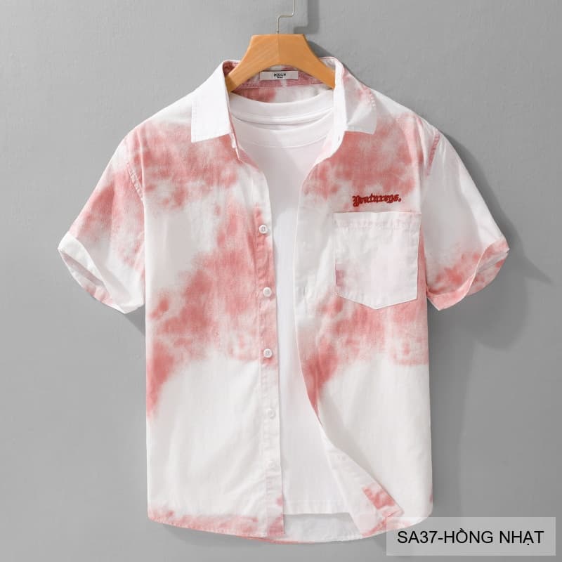 SA37 - Áo sơ mi nam tay ngắn cổ lật in hoa tie-dye phong cách Hàn Quốc mùa hè