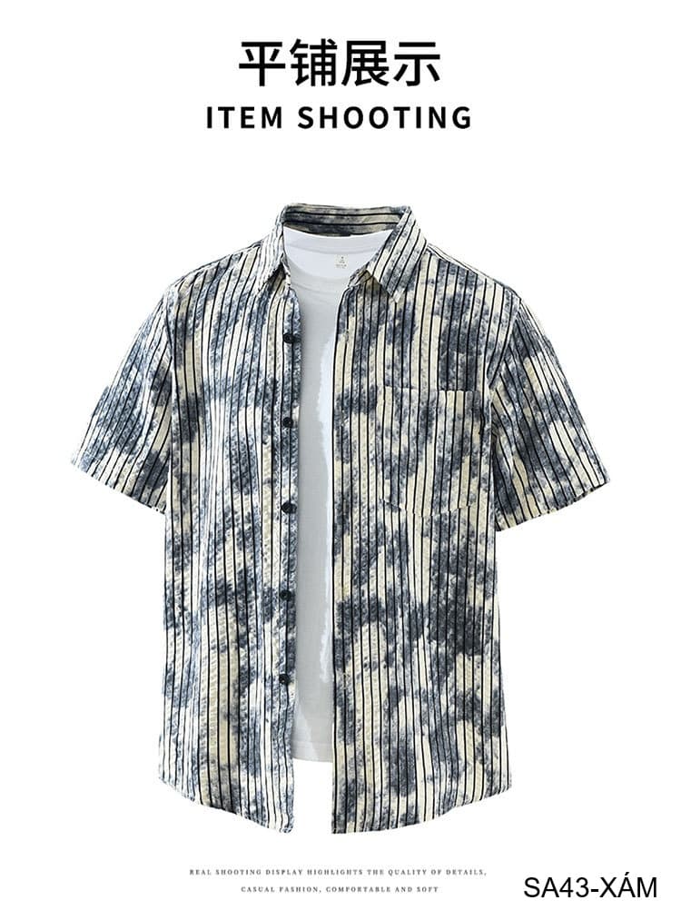 SA43 - Áo sơ mi nam tay ngắn sọc dọc phong cách streetwear, chất cotton thoáng mát, dáng rộng thoải mái - ảnh 16