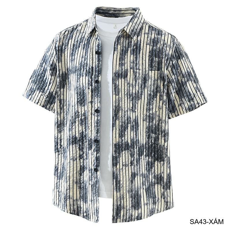 SA43 - Áo sơ mi nam tay ngắn sọc dọc phong cách streetwear, chất cotton thoáng mát, dáng rộng thoải mái - ảnh 10