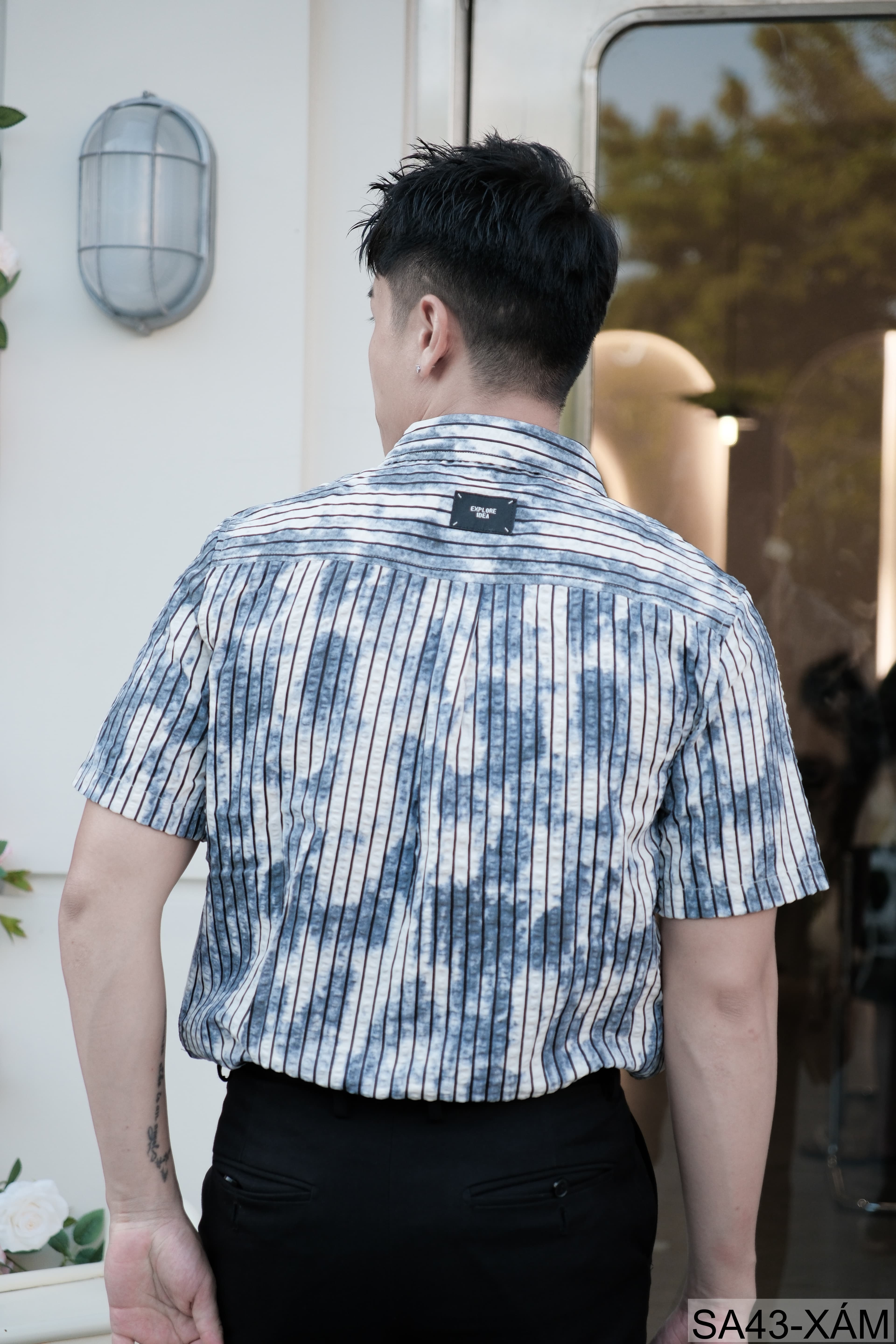 SA43 - Áo sơ mi nam tay ngắn sọc dọc phong cách streetwear, chất cotton thoáng mát, dáng rộng thoải mái - ảnh 6