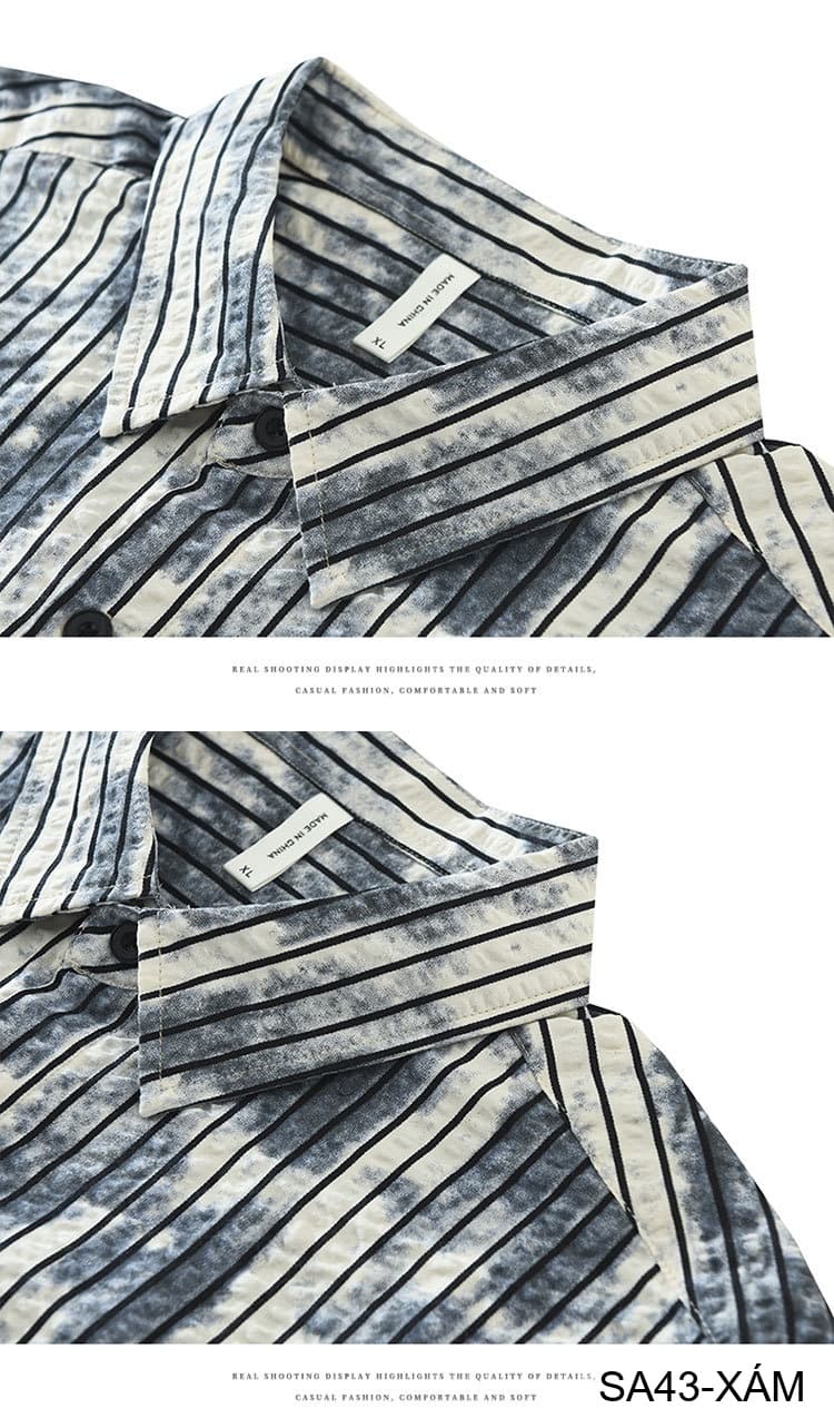 SA43 - Áo sơ mi nam tay ngắn sọc dọc phong cách streetwear, chất cotton thoáng mát, dáng rộng thoải mái - ảnh 18