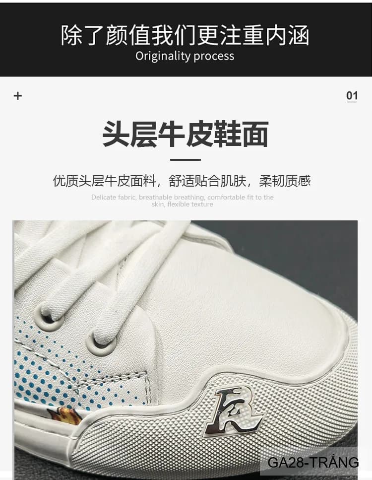 GA28 - Giày Sneaker Nam Da Bò Thiết Kế Smile Độc Đáo, Phong Cách Thường Ngày - ảnh 12