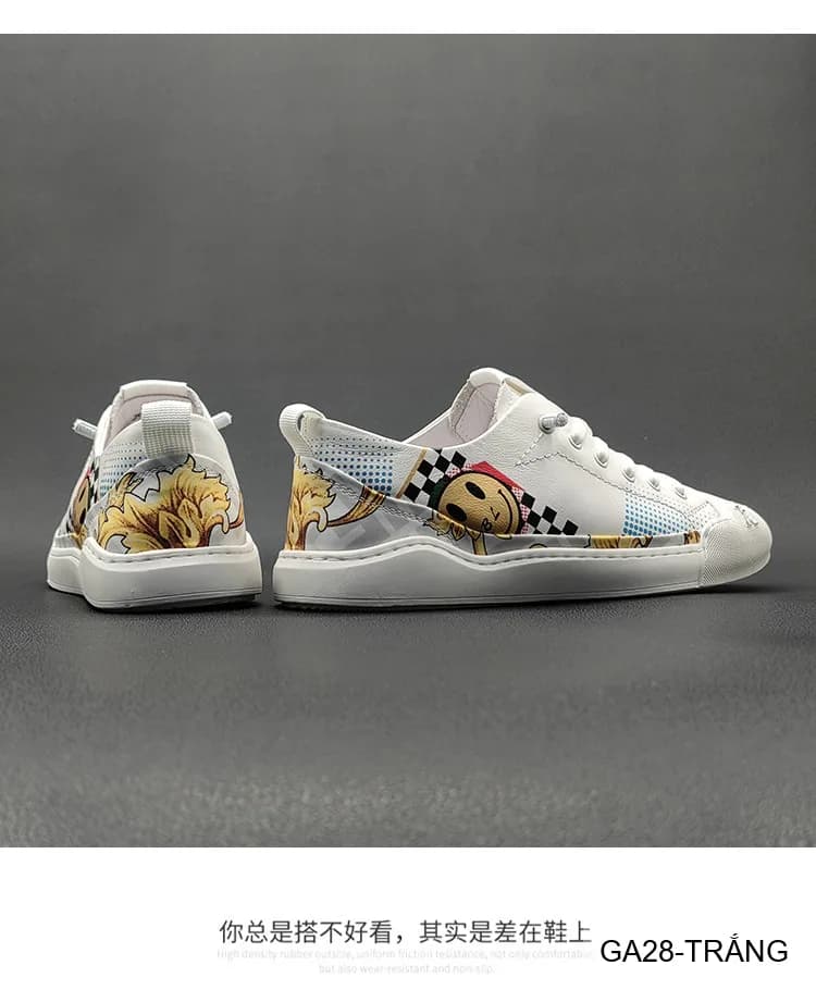 GA28 - Giày Sneaker Nam Da Bò Thiết Kế Smile Độc Đáo, Phong Cách Thường Ngày - ảnh 7