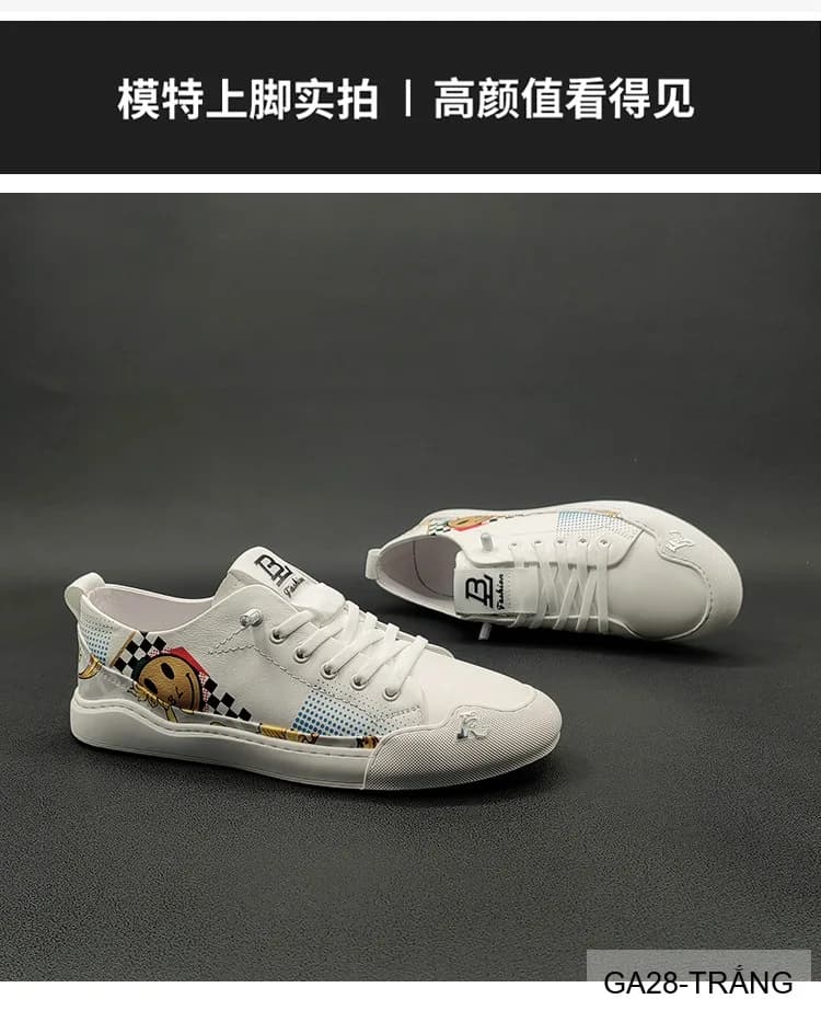 GA28 - Giày Sneaker Nam Da Bò Thiết Kế Smile Độc Đáo, Phong Cách Thường Ngày - ảnh 5