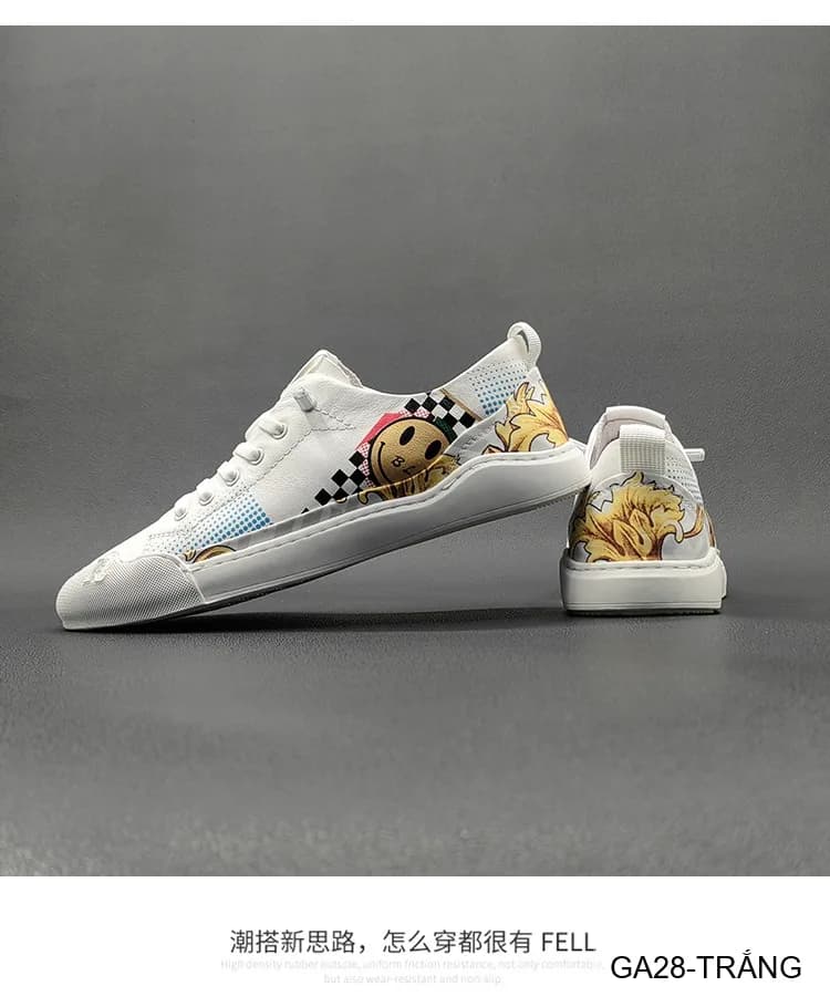 GA28 - Giày Sneaker Nam Da Bò Thiết Kế Smile Độc Đáo, Phong Cách Thường Ngày - ảnh 8