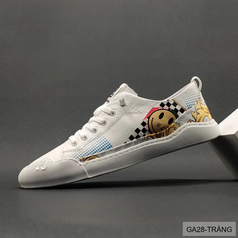 GA28 - Giày Sneaker Nam Da Bò Thiết Kế Smile Độc Đáo, Phong Cách Thường Ngày - ảnh 1