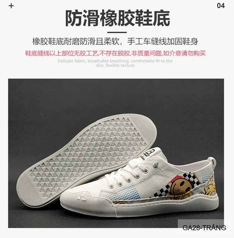 GA28 - Giày Sneaker Nam Da Bò Thiết Kế Smile Độc Đáo, Phong Cách Thường Ngày - ảnh 14