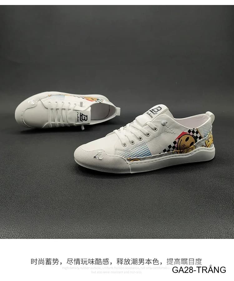 GA28 - Giày Sneaker Nam Da Bò Thiết Kế Smile Độc Đáo, Phong Cách Thường Ngày - ảnh 9