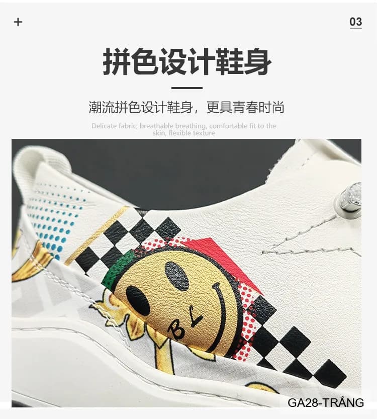 GA28 - Giày Sneaker Nam Da Bò Thiết Kế Smile Độc Đáo, Phong Cách Thường Ngày - ảnh 13