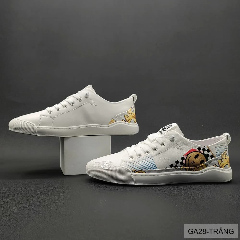 GA28 - Giày Sneaker Nam Da Bò Thiết Kế Smile Độc Đáo, Phong Cách Thường Ngày - ảnh 3