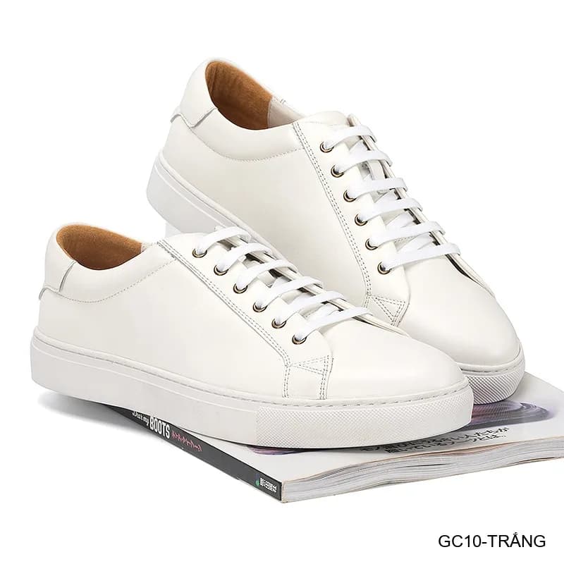 GC10 - Giày thể thao nam da thật cổ thấp màu trắng đen, thiết kế đơn giản thoải mái - ảnh 2