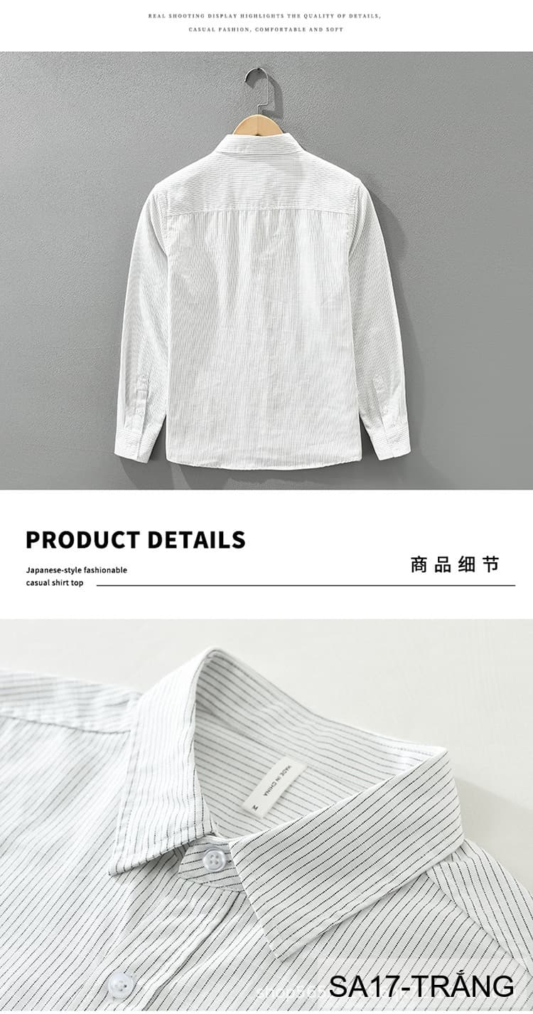 SA17 - Áo sơ mi nam dài tay thêu họa tiết mèo, form rộng, chất cotton 100%, phối sọc thời thượng - ảnh 11