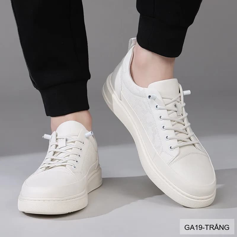 GA19 - Giày da thật nam Lin Sen, mẫu mới 2026, sneaker trắng đen thời trang, đế bằng êm chân - ảnh 3