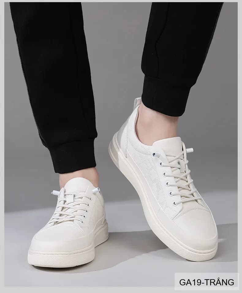 GA19 - Giày da thật nam Lin Sen, mẫu mới 2026, sneaker trắng đen thời trang, đế bằng êm chân - ảnh 8