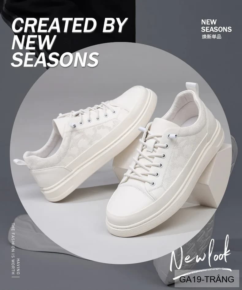 GA19 - Giày da thật nam Lin Sen, mẫu mới 2026, sneaker trắng đen thời trang, đế bằng êm chân - ảnh 13