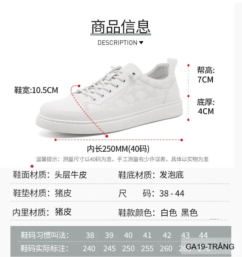 GA19 - Giày da thật nam Lin Sen, mẫu mới 2026, sneaker trắng đen thời trang, đế bằng êm chân - ảnh 12
