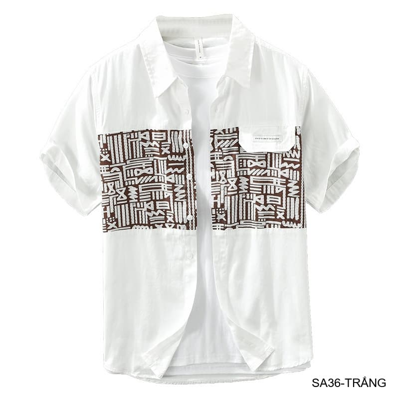 SA36 - Áo sơ mi nam tay ngắn họa tiết phối màu phong cách Hàn Quốc - ảnh 6