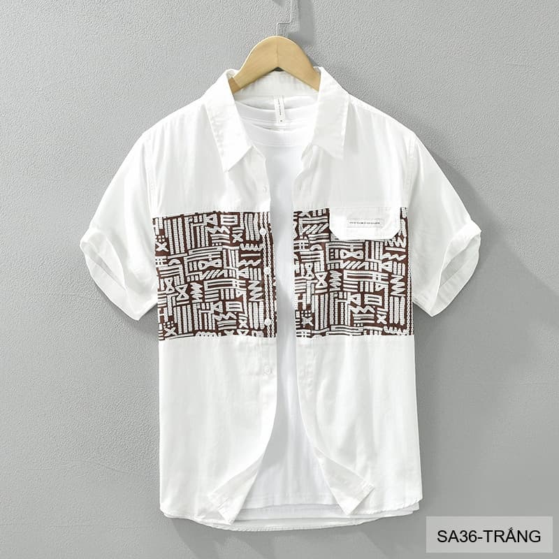 SA36 - Áo sơ mi nam tay ngắn họa tiết phối màu phong cách Hàn Quốc