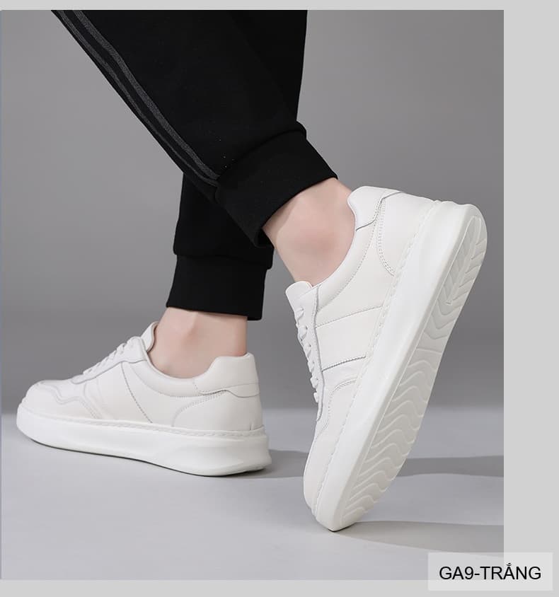 GA9 - Giày thể thao nam da bò cao cấp đế dày, kiểu dáng thời thượng 2026 - Trắng/Đen - ảnh 7