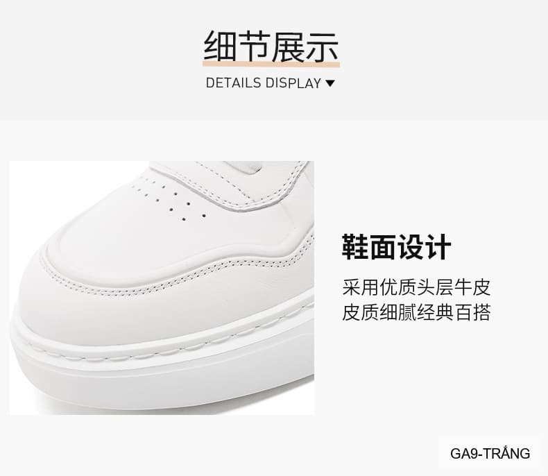 GA9 - Giày thể thao nam da bò cao cấp đế dày, kiểu dáng thời thượng 2026 - Trắng/Đen - ảnh 8
