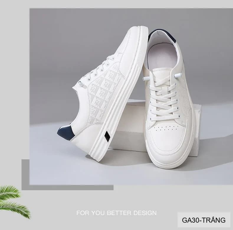GA30 - Giày thể thao nam Linh Sen đế dày, da bò thật, phối màu trắng đen sang trọng - ảnh 7