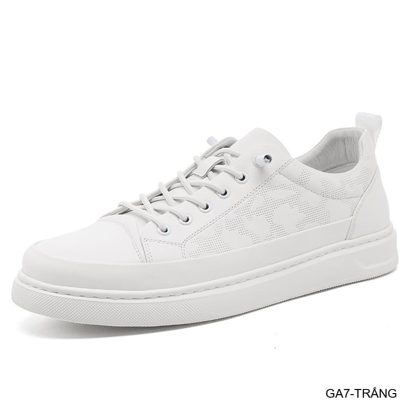 GA7 - Giày da thật nam Lin Sen mẫu mới 2026, thiết kế slip-on thời trang, phối màu khối trắng đen