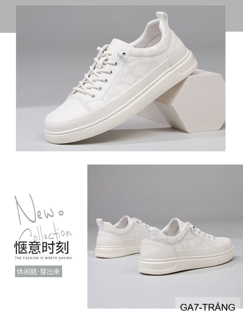 GA7 - Giày da thật nam Lin Sen mẫu mới 2026, thiết kế slip-on thời trang, phối màu khối trắng đen - ảnh 5