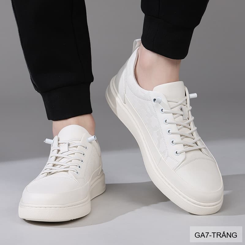 GA7 - Giày da thật nam Lin Sen mẫu mới 2026, thiết kế slip-on thời trang, phối màu khối trắng đen - ảnh 3