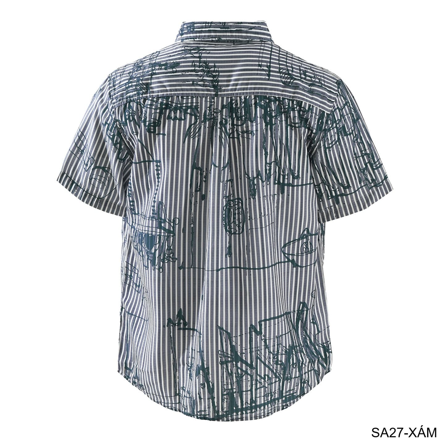 SA27 - Áo sơ mi nam ngắn tay họa tiết sọc và vẽ tay phong cách streetwear, chất liệu polyester mềm mại, form rộng thoải mái - ảnh 4