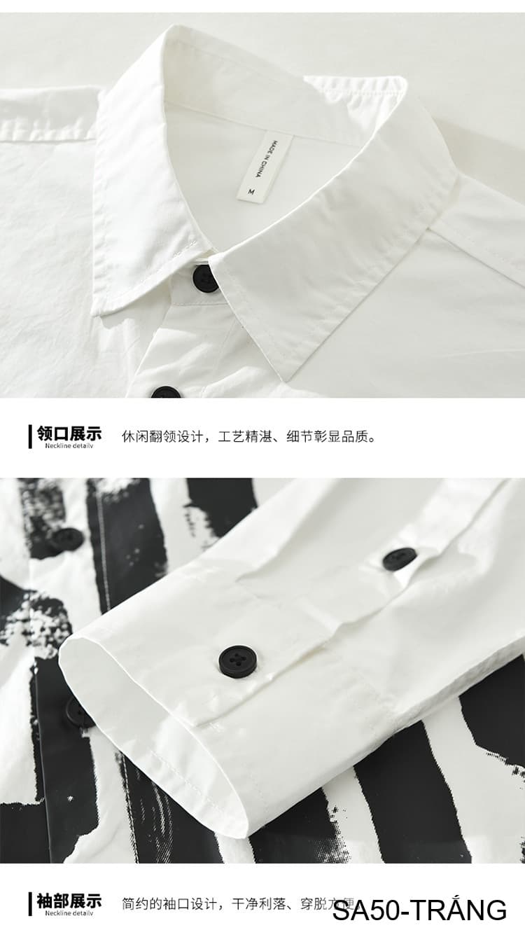 SA50 - Áo Sơ Mi Nam Dài Tay In Chữ Phong Cách Nhật Bản, Chất Cotton Mềm Mại, Phù Hợp Mặc Hàng Ngày - ảnh 7