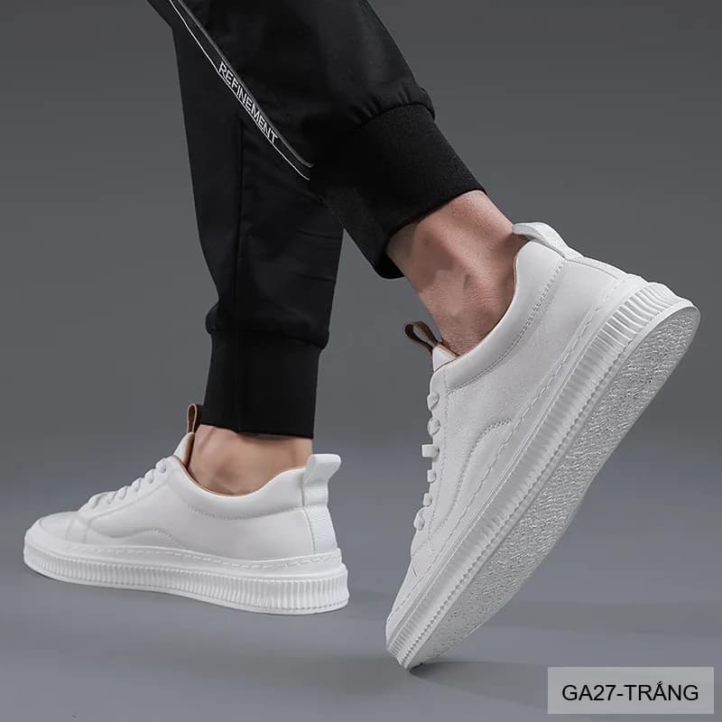 GA27 - Giày Thể Thao Nam Lâm Sâm Da Bò Đế Cao Su Trắng Đen Phong Cách Thường Ngày - ảnh 3