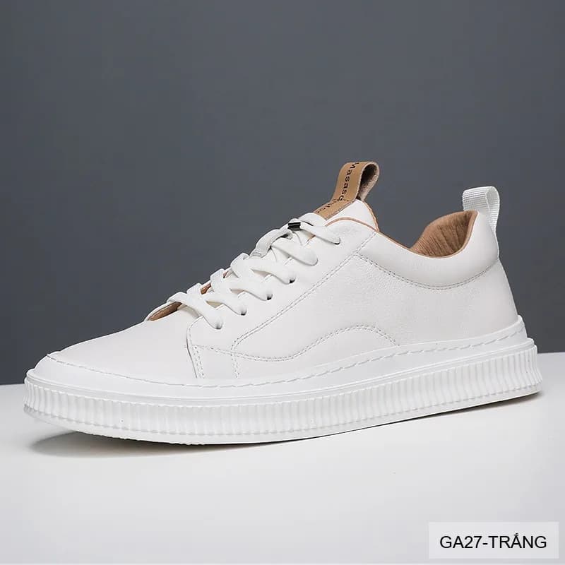 GA27 - Giày Thể Thao Nam Lâm Sâm Da Bò Đế Cao Su Trắng Đen Phong Cách Thường Ngày