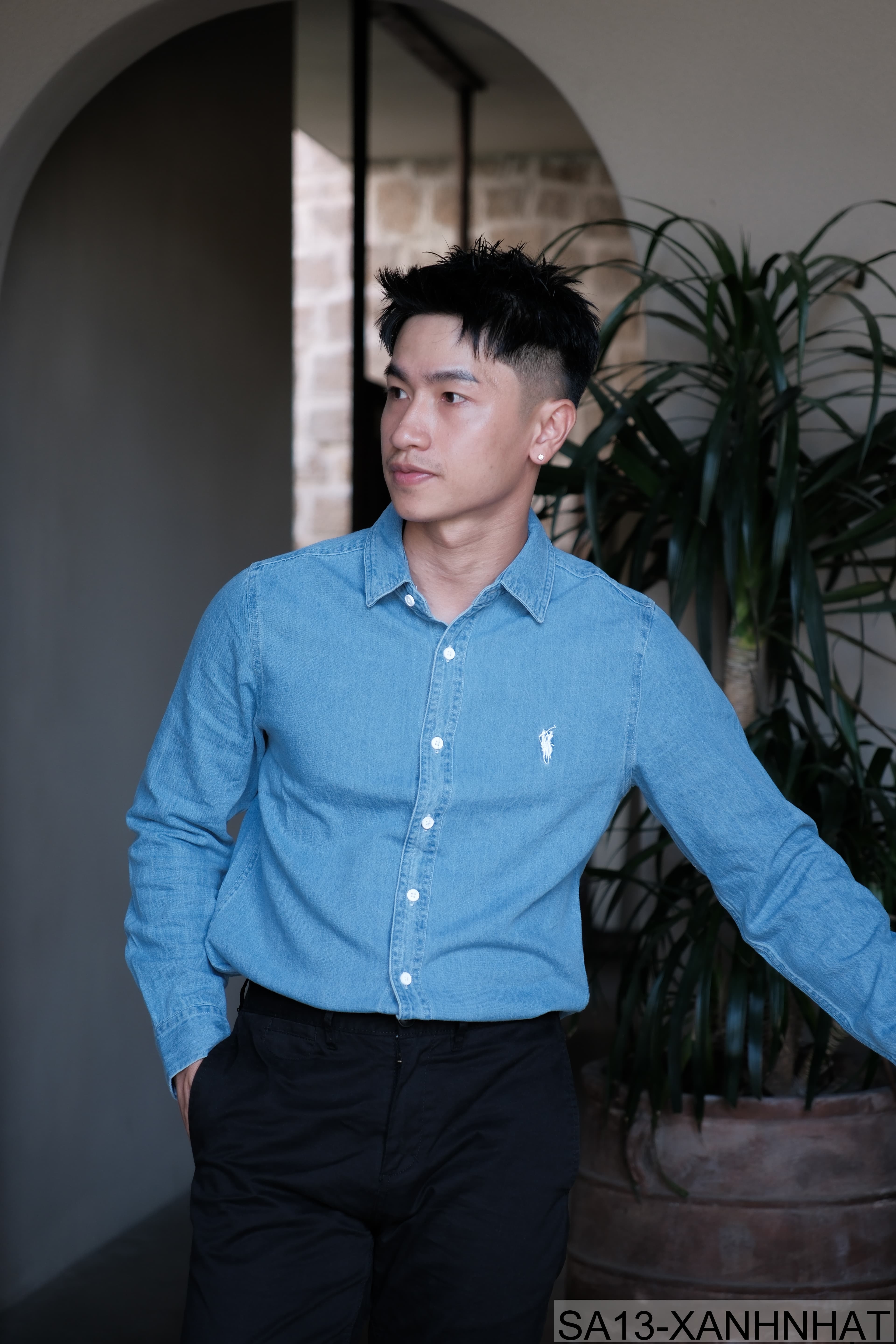 SA13 - Áo sơ mi nam dài tay phong cách Nhật, chất cotton mềm, form rộng thoải mái, 3 màu xanh nhạt/xanh đậm/đen - ảnh 2
