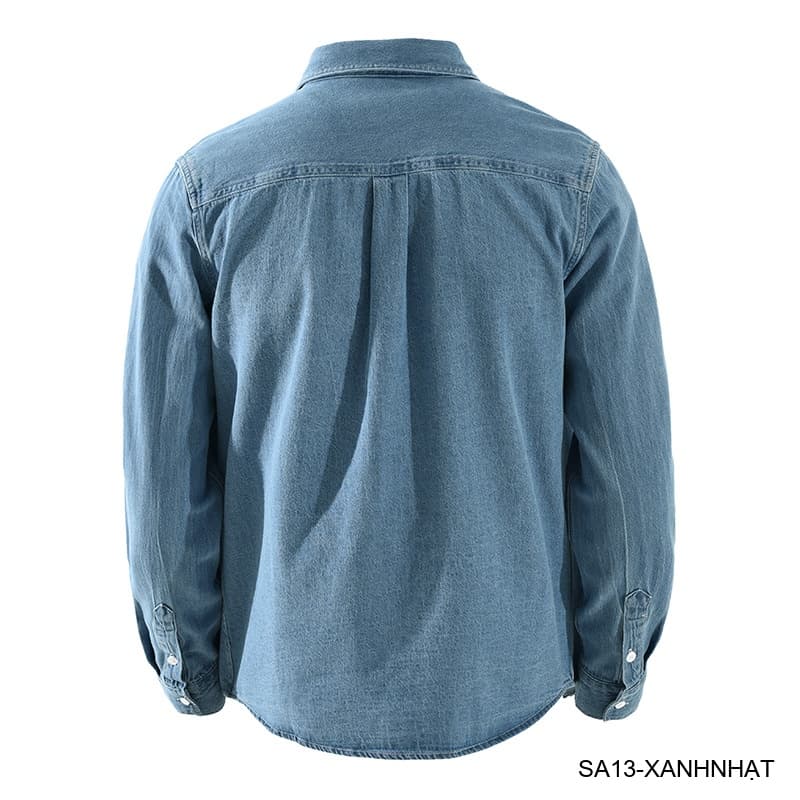 SA13 - Áo sơ mi nam dài tay phong cách Nhật, chất cotton mềm, form rộng thoải mái, 3 màu xanh nhạt/xanh đậm/đen - ảnh 5