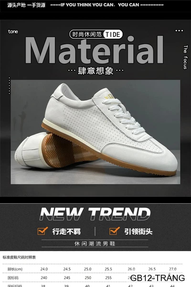 GB12 - Giày da trắng nam kiểu thể thao thường ngày đế bằng thoáng khí - ảnh 14