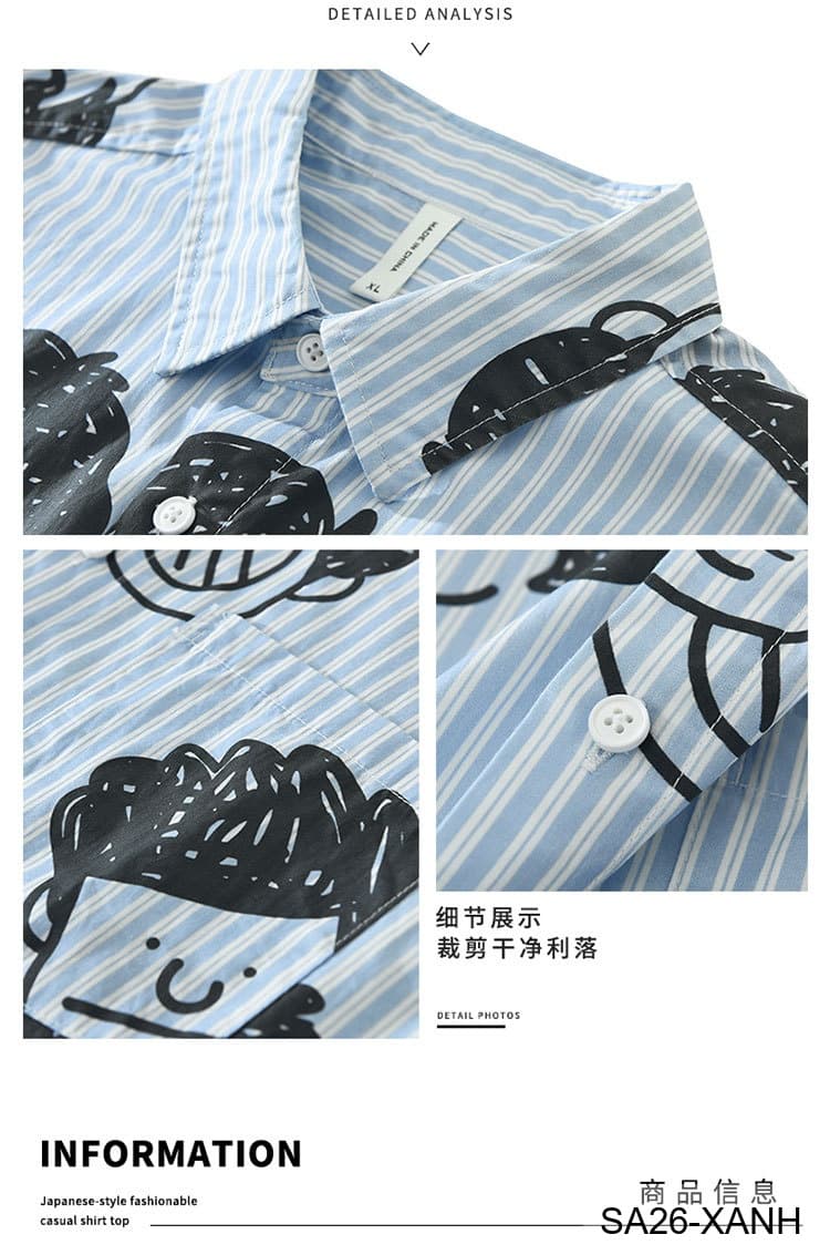 SA26 - Áo sơ mi nam tay ngắn họa tiết mặt cười phong cách Nhật Bản, chất cotton mềm mại, form rộng thoải mái - ảnh 8