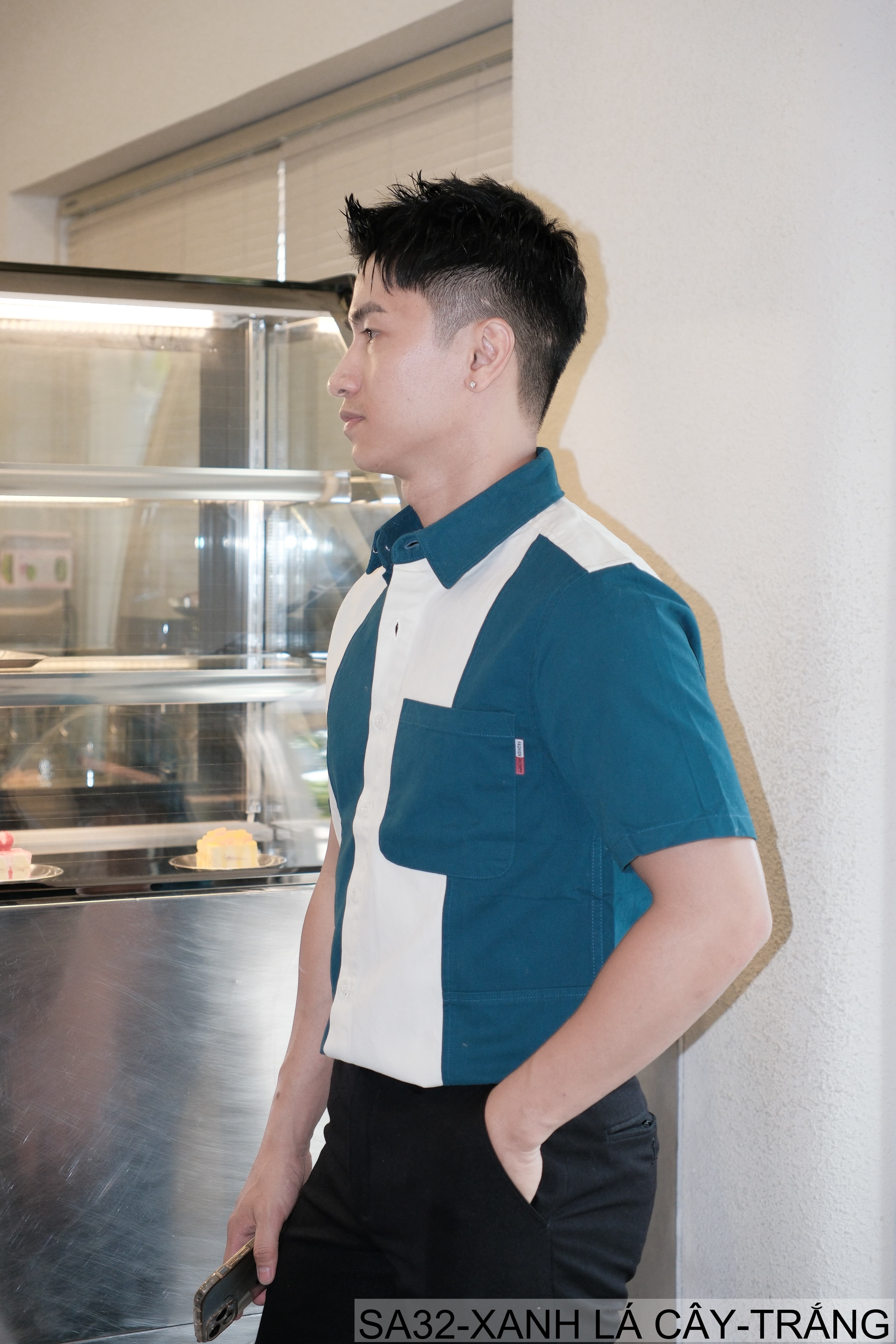 SA32 - Áo sơ mi nam phối màu tay ngắn phong cách Hàn Quốc, chất cotton , dáng lỏng thoải mái - ảnh 3