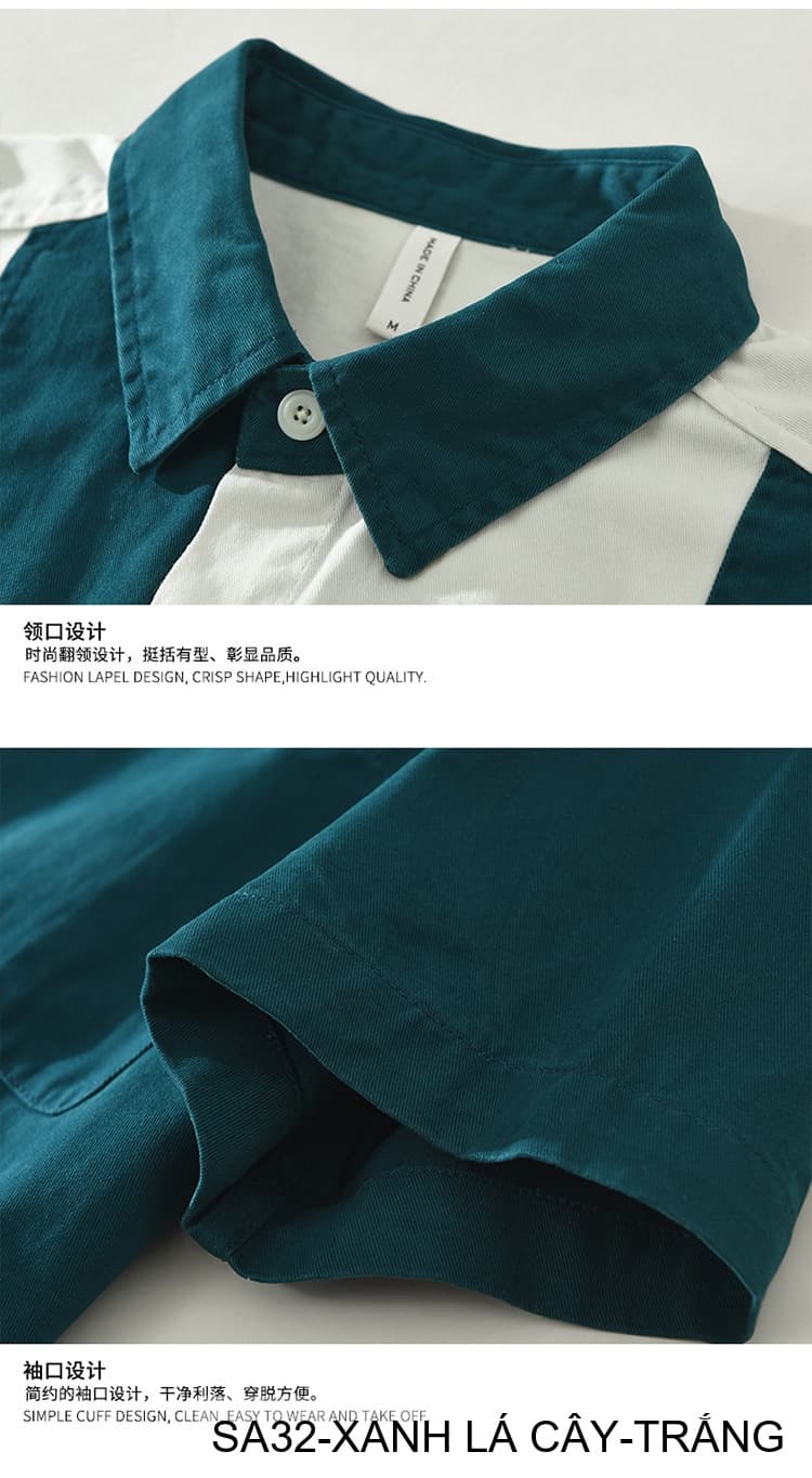 SA32 - Áo sơ mi nam phối màu tay ngắn phong cách Hàn Quốc, chất cotton , dáng lỏng thoải mái - ảnh 11