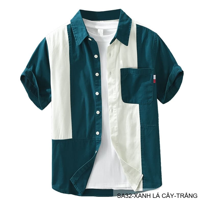 SA32 - Áo sơ mi nam phối màu tay ngắn phong cách Hàn Quốc, chất cotton , dáng lỏng thoải mái - ảnh 7