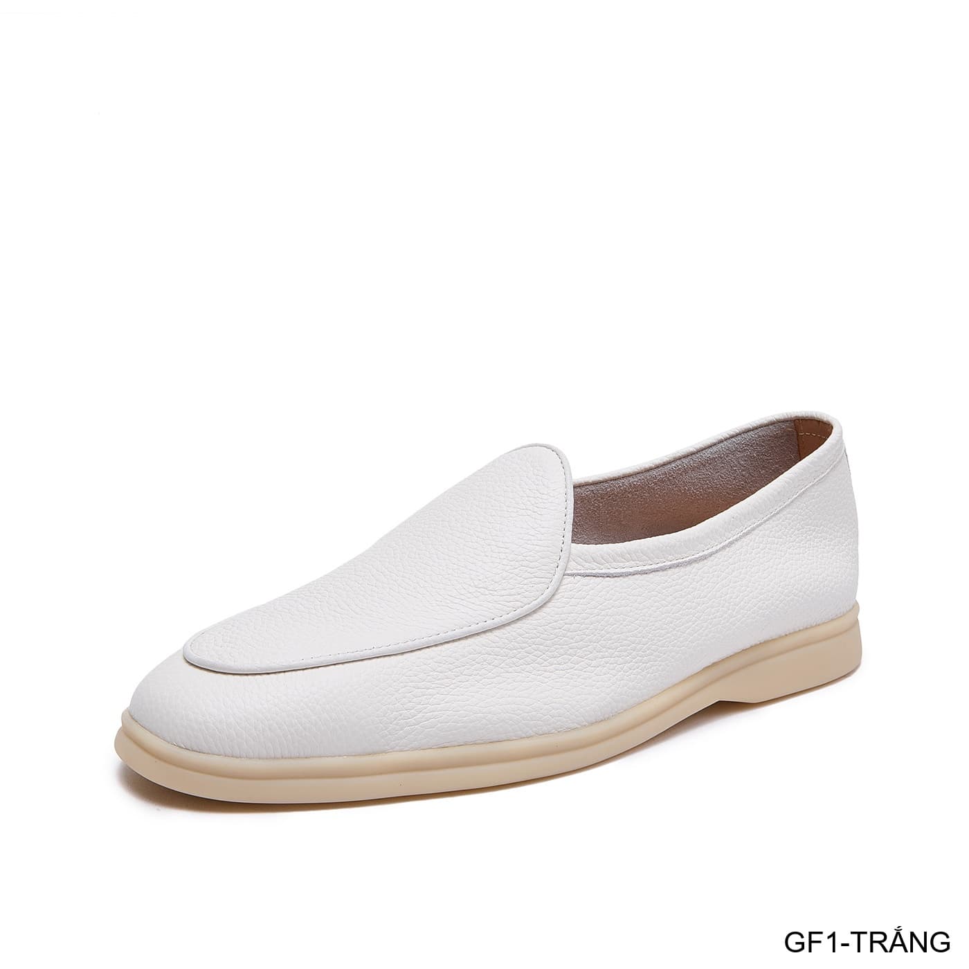 GF1 - Giày lười nam da bò vân vải, thiết kế casual mùa hè, màu trắng đen - ảnh 2