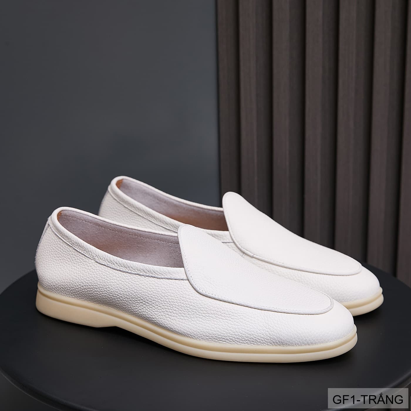 GF1 - Giày lười nam da bò vân vải, thiết kế casual mùa hè, màu trắng đen - ảnh 10