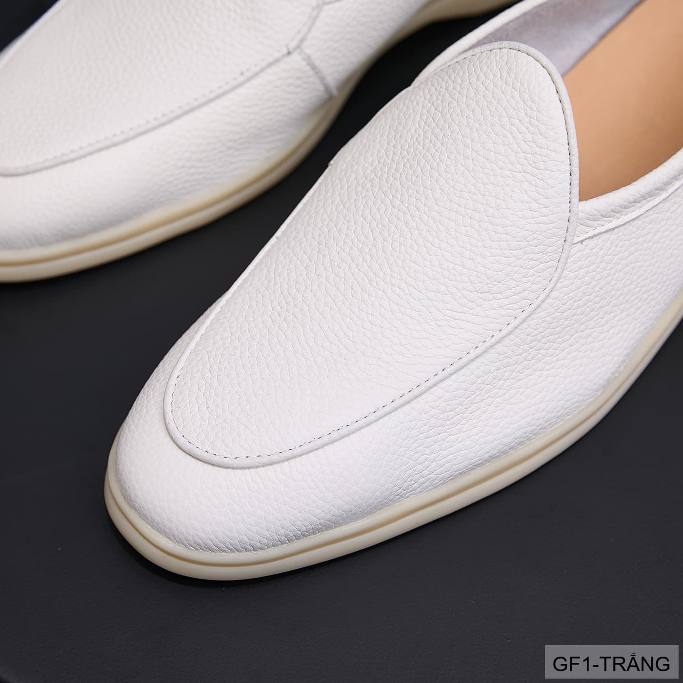GF1 - Giày lười nam da bò vân vải, thiết kế casual mùa hè, màu trắng đen - ảnh 6