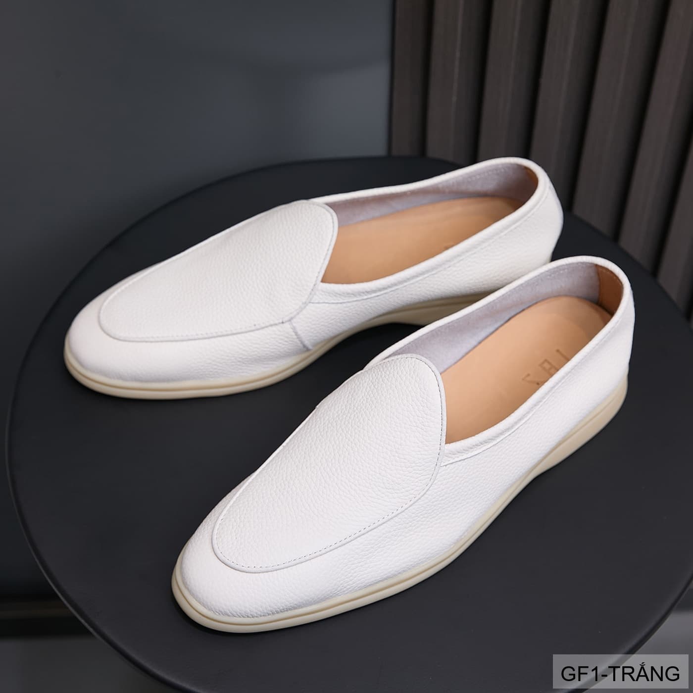 GF1 - Giày lười nam da bò vân vải, thiết kế casual mùa hè, màu trắng đen - ảnh 4