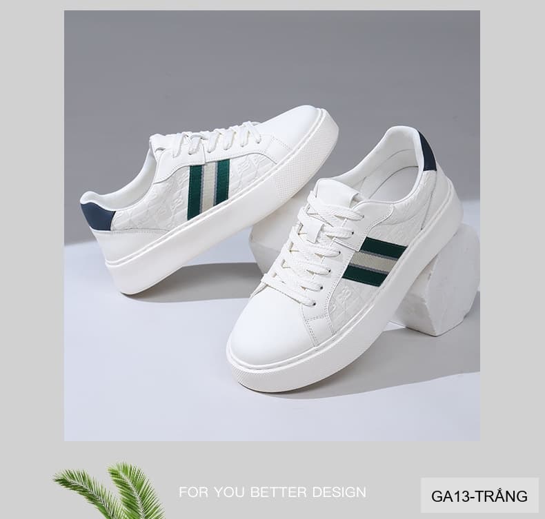 GA13 - Giày thể thao nam Linh Sen đế dày, phối sọc xanh trắng, da bò mềm, phong cách retro - ảnh 10