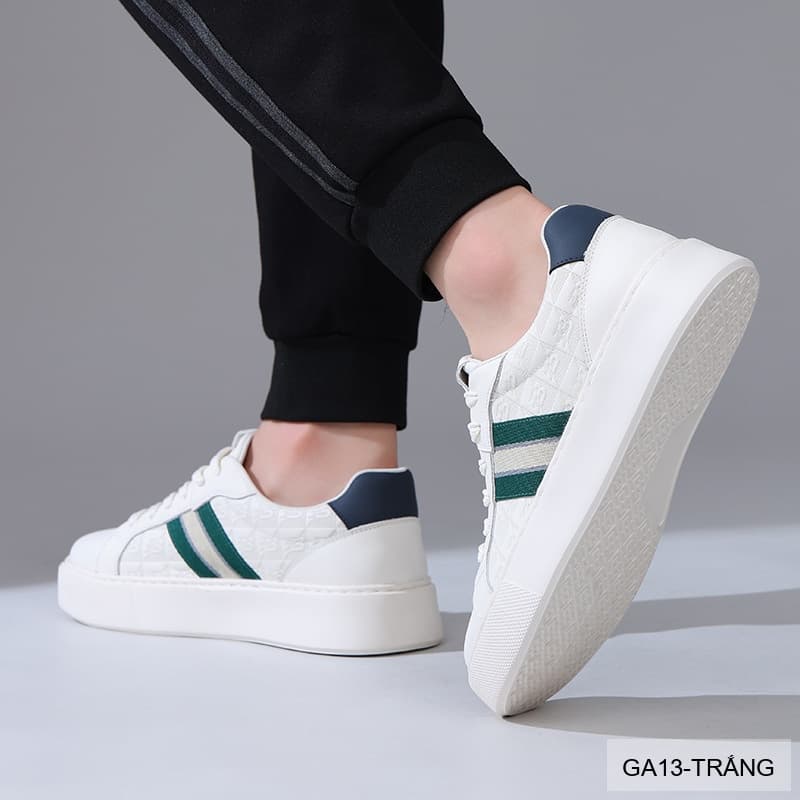 GA13 - Giày thể thao nam Linh Sen đế dày, phối sọc xanh trắng, da bò mềm, phong cách retro - ảnh 3