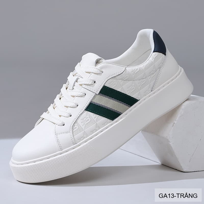 GA13 - Giày thể thao nam Linh Sen đế dày, phối sọc xanh trắng, da bò mềm, phong cách retro - ảnh 2