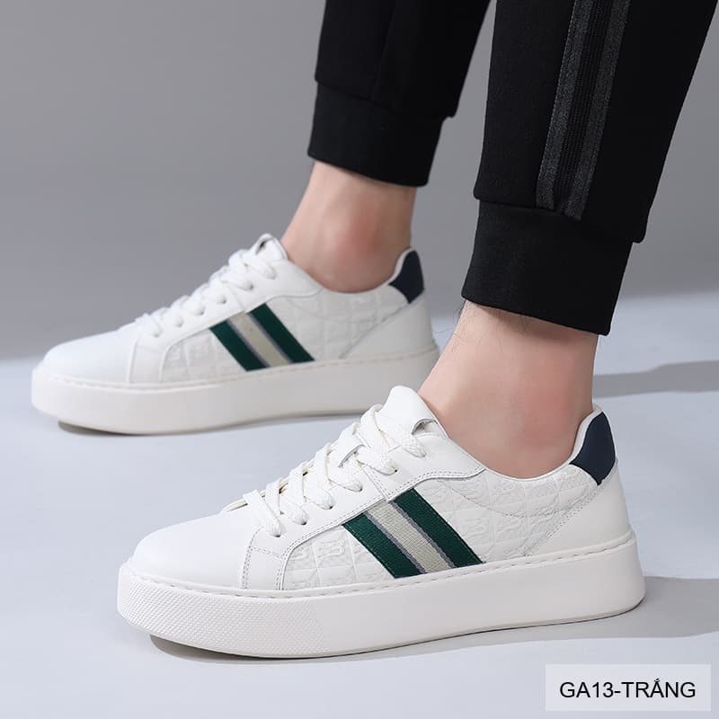 GA13 - Giày thể thao nam Linh Sen đế dày, phối sọc xanh trắng, da bò mềm, phong cách retro - ảnh 4