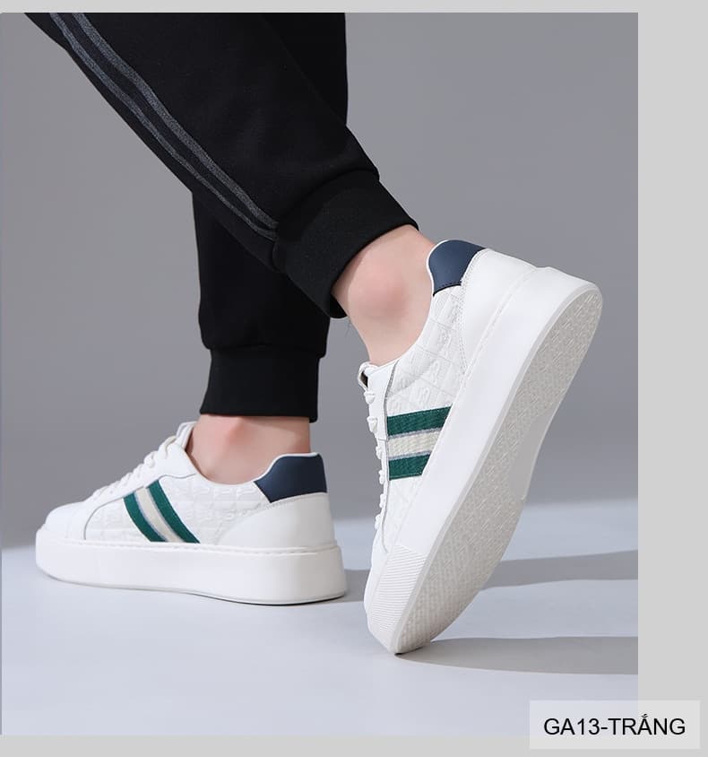 GA13 - Giày thể thao nam Linh Sen đế dày, phối sọc xanh trắng, da bò mềm, phong cách retro - ảnh 5