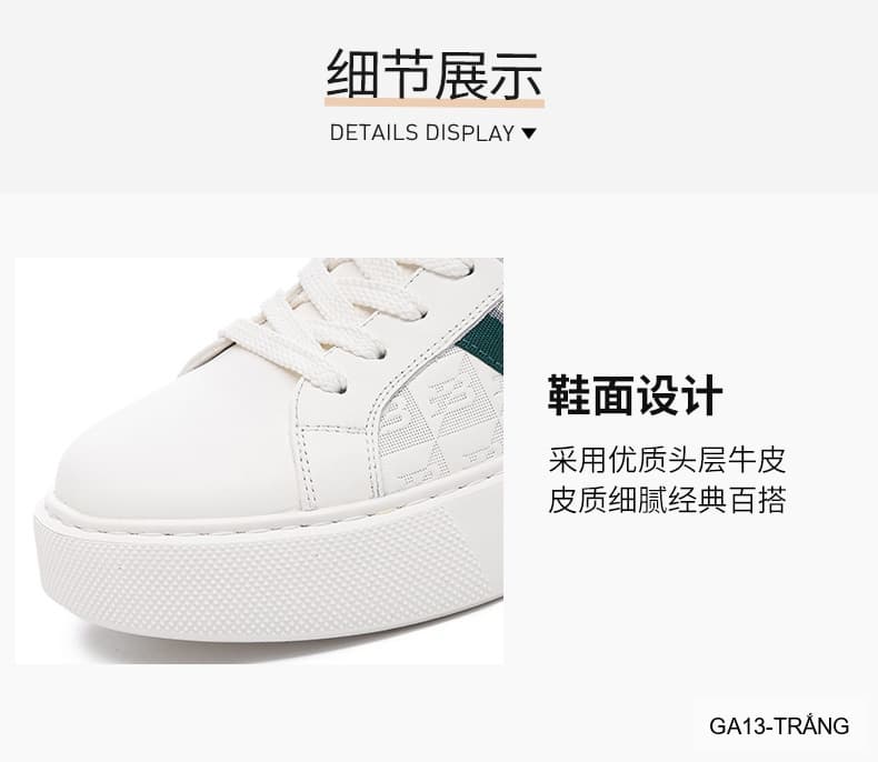 GA13 - Giày thể thao nam Linh Sen đế dày, phối sọc xanh trắng, da bò mềm, phong cách retro - ảnh 6
