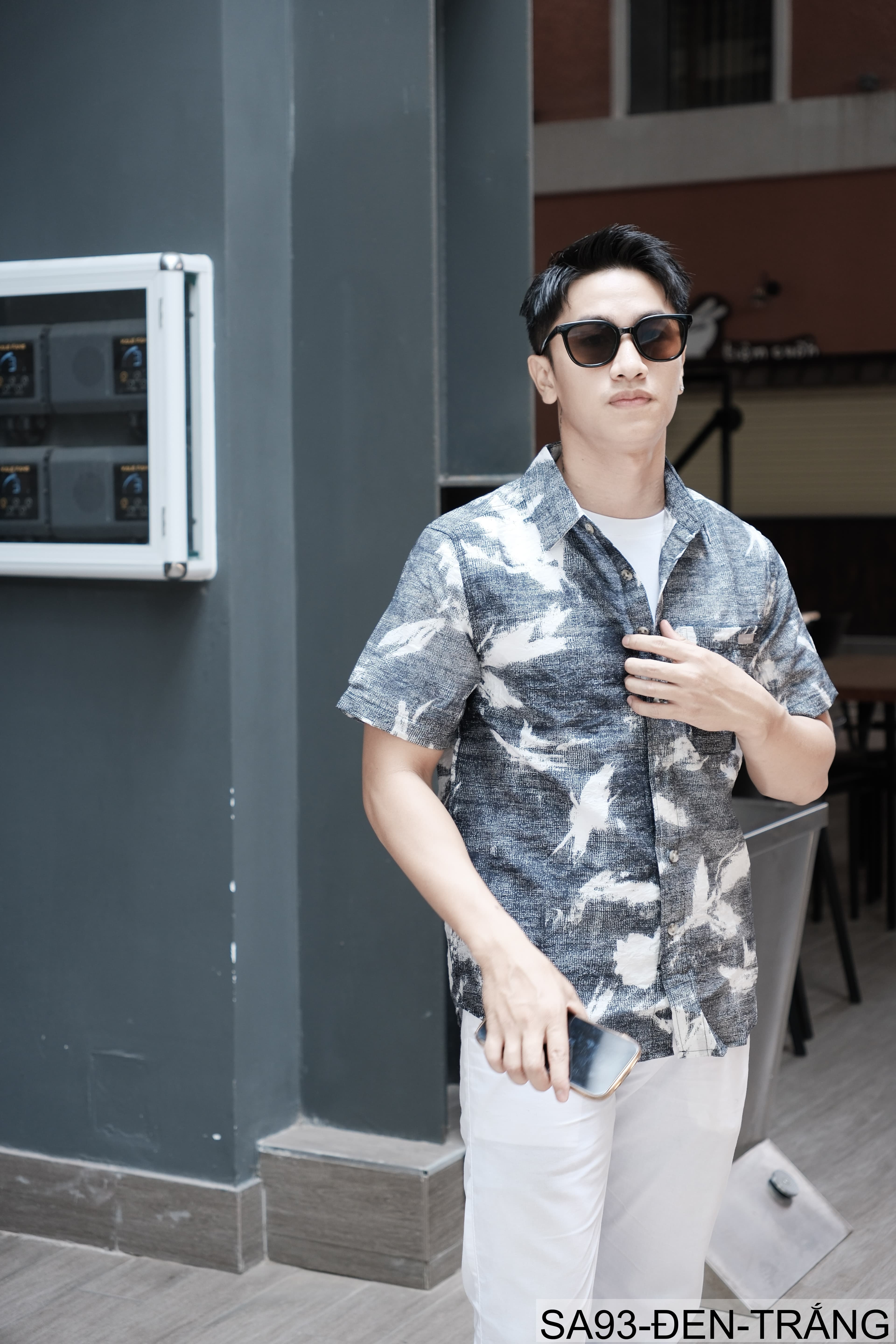 SA93 - Áo sơ mi nam ngắn tay họa tiết retro Nhật Bản, dáng rộng thoải mái, phong cách văn học, chất liệu lyocell mềm mát - ảnh 5